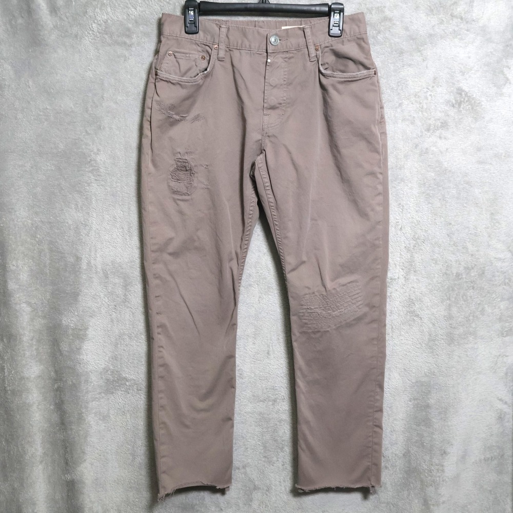 AllSaints Rex Twill Damaged Jeans Mens 30x28 Brown Slim Fit Distressed Raw Hem